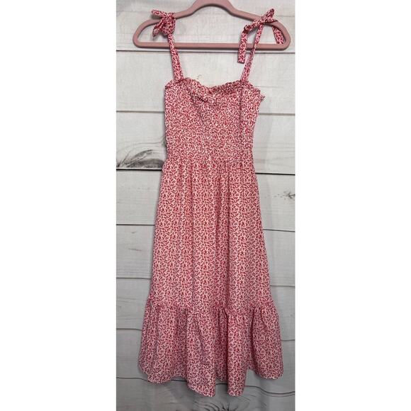 Baltic Born Size SM Red White Smocked Dress Tie Sleeves Preppy Classy - Picture 1 of 6